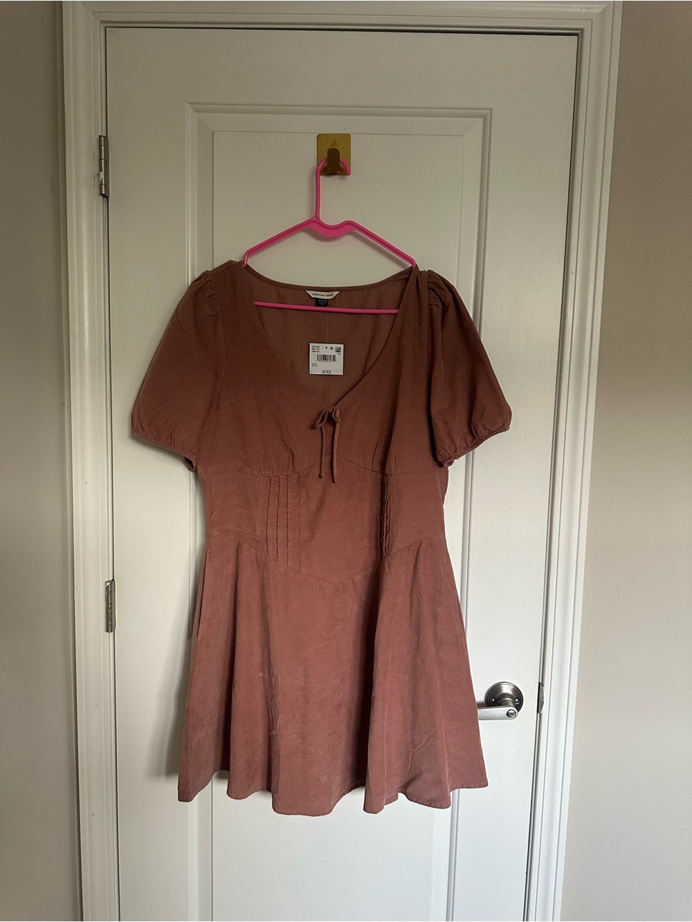 Mauve Short Sleeve Tie Front Mini Dress